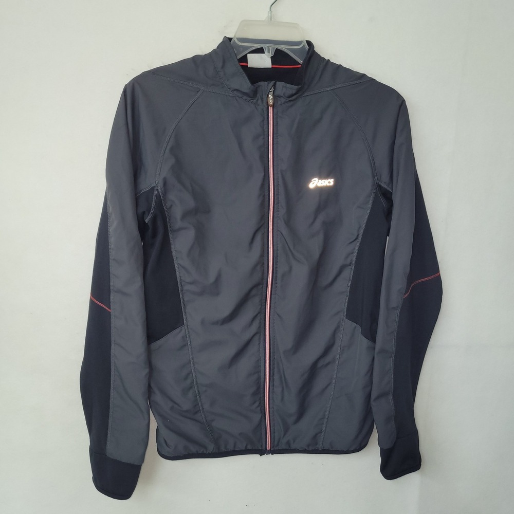 ASICS Zip Front Black Red‎ Water Wind Resistant Running Jacket Mens M Reflective